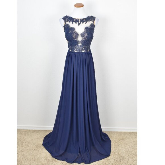 Sherri Hill Dresses & Skirts - Sherri Hill 5207 Navy Blue Lace Illusion Open Back Gown - 12